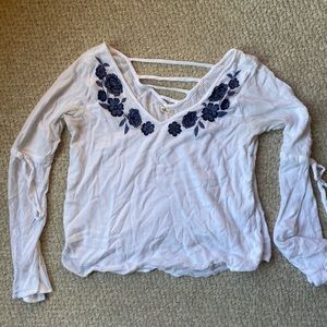 Hollister White Floral long Sleeve Blouse